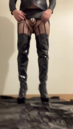 Latex High Heel Thigh High Boots