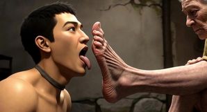 Male Slave Licking 90 Year Old Granny Wrinkled Feet - Horny Mistress