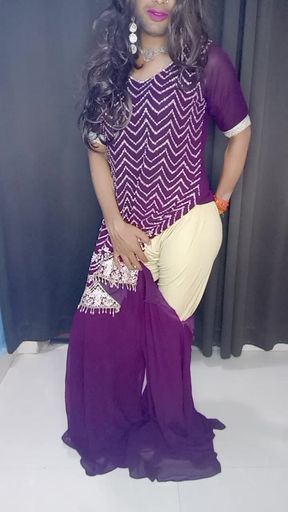 Indian crossy hot wearing her stepmom satin bra panty and dress