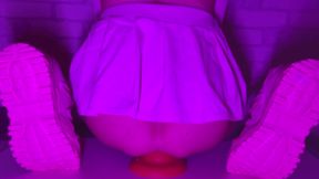 Sissy Girl In Short Skirt Bounces On a Huge 12-centimeter Thick Anal Plug
