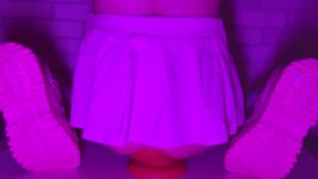 Sissy Girl In Short Skirt Bounces On a Huge 12-centimeter Thick Anal Plug