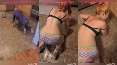 Flatmate's maid tries on panties while doing chores returning the favor