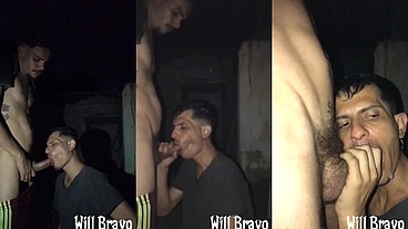 Dotado e grosso me botou pra mamar na casa abandonada e ainda leitou minha boca
