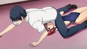 Cute anime teen in swimsuit gets her face fucked in the locker room