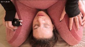 060RJ Party-2 Amazing! Her whole face is covered in drool)) This dirty bitch will be humiliated and spat on! I'll sit on her chest and make her lick my feet, will she have time to swallow my saliva and sweat)