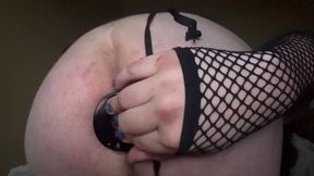 Piece of human garbage Trisha Trash crams a butt plug up her whore ass