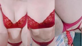 indian gay crossdresser gaurisissy in red honeymoon bra panty looking so hot and sexy