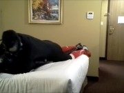 red soccer socks has fun with his rubber orca enemy