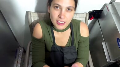 Cuban coworker serves deep throat during night shift in tight workspaces