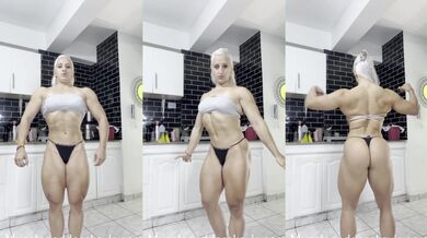 Bodybuilder blonde delivers wild solo titillation