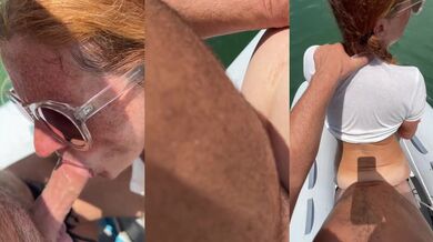 Ginger MILF gets railed on a boat then swallows every drop