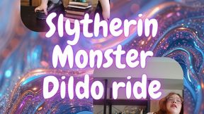 Bratty Slytherin Student Rides a Monster Loch Ness Dildo on a Stack of Spellbooks