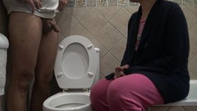 perverted mom watching her stepson piss in front of her