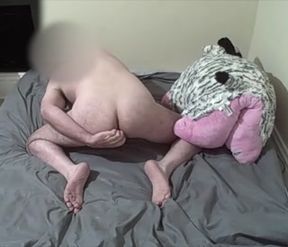 Loud orgasm humping stuffed zebra with LARGE butt plug