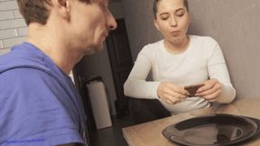 025 ber Delicious drool I will feed my slave with chocolate, but first I will spit on chocolate to make it tastier [4k]