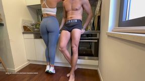 Gritty Gym Lovers Dry Hump in Kitchen Post-Workout Passion