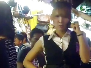 Cute Asian ladyboys love to cock tease guys in public