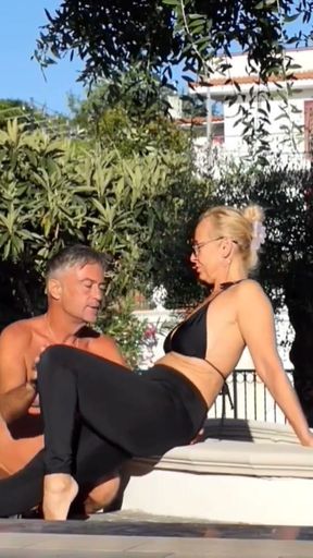 Blonde mature amateur wife enjoys outdoor sex games   Clip 1