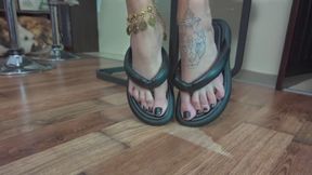 Amazing Ruslana (From Ukraine) Head Of Slave In Chest Lick Black Flip Flops And Heels - Part 1