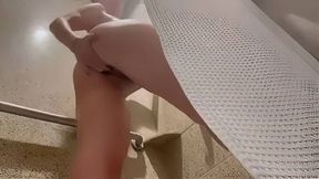 Big-Assed Brunette MILF Orgasms in Hotel Shower Solo Webcam Show