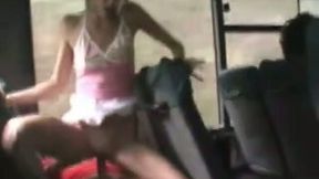 Skinny wild blonde bitch on a public bus blowing and flashing