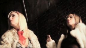 elizabeth and eva angelina make quick work of two cocks and wear the cum home