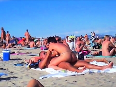 Voyeur girl naked on public beach