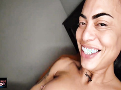 Double gift Bruta ly fucked by a trans and husband toge