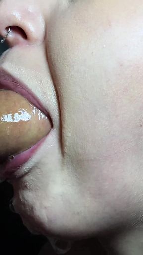 Very Sloppy Deepthroat, Her Mouth Filled with Cum
