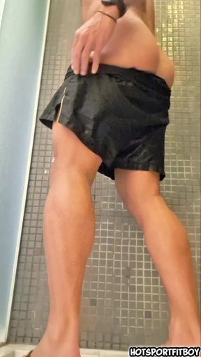 Risky Public Bathroom Jerk Off - Big Hard Cock Stroking Until Massive Cum Almost Caught