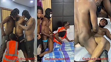 Three black guys go deeper on hotel technician's ass