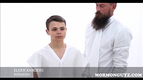 Teen mormon boy inspected and drilled by bearded bear