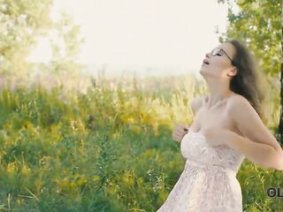 OLD4K. Lassie spits on rules and has sex with much mature guy in nature