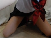 ピストンバイブ入れながら乳首弄るセーラー服