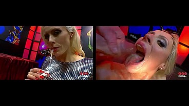 Sexy teen 18 year old blondes swallowing cum in bukkake and anal gangbang