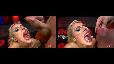 Sexy teen 18 year old blondes swallowing cum in bukkake and anal gangbang