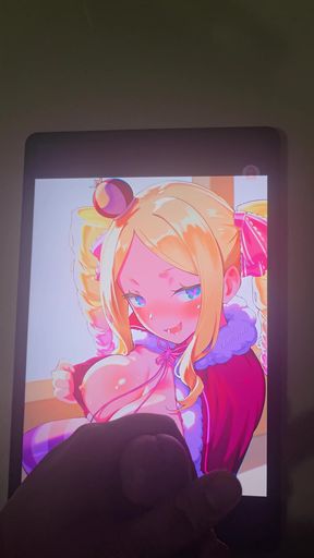 Slim blonde GF poses in anime-style cosplay in a solo scene