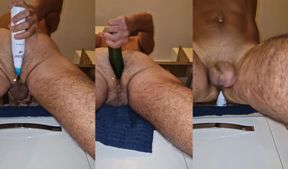 Big zucchini wrecks prostate until hands free cumshot