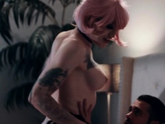 Pink haired shemale lets her sad stepbrother fuck her ass