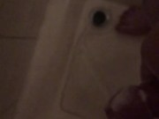 Stocky guy jerking off his soapy cock in the shower with cumshot
