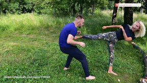 Olga outdoor casual karate fight