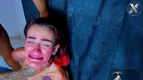 Intense sloppy face fucking with bulging throat - submissive sluts