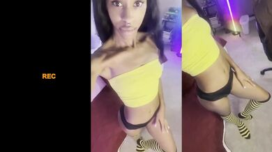 Quick body tour of tiny milf with ebony curves stuffed solo
