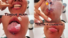 Tongue play - Yellow Teeth - Smoking + saliva - Mouth Fetish