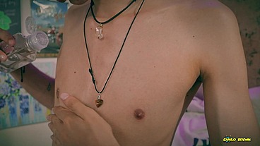 Playing with my nipples, oil and clamps.