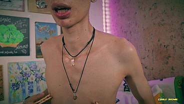 Playing with my nipples, oil and clamps.
