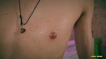 Playing with my nipples, oil and clamps.