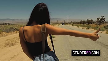 Sexy tranny hitchhiker Khloe Kay gets anal banged by a random guy