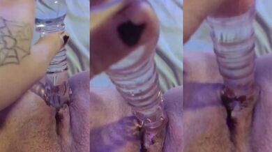 Shiny glass dildo wrecks tight cunt solo hardcore