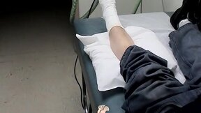 Foot cast placed on twink and his leg before being taken off